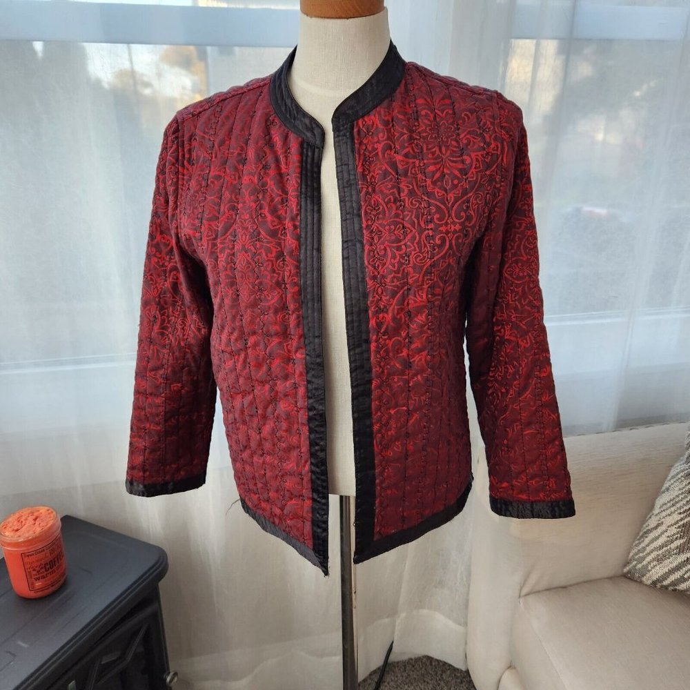 Alfred Dunner Jacket/Blazer 8P Classy Red Black Silky Fancy Party Holiday
